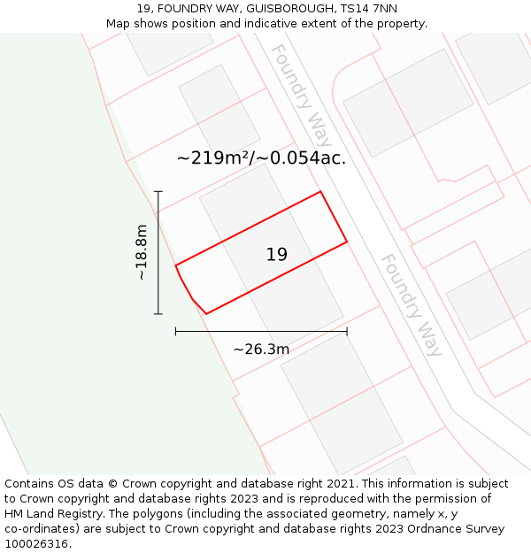 19, FOUNDRY WAY, GUISBOROUGH, TS14 7NN: Plot and title map