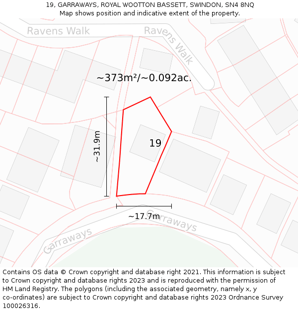 19, GARRAWAYS, ROYAL WOOTTON BASSETT, SWINDON, SN4 8NQ: Plot and title map