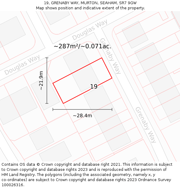 19, GRENABY WAY, MURTON, SEAHAM, SR7 9GW: Plot and title map