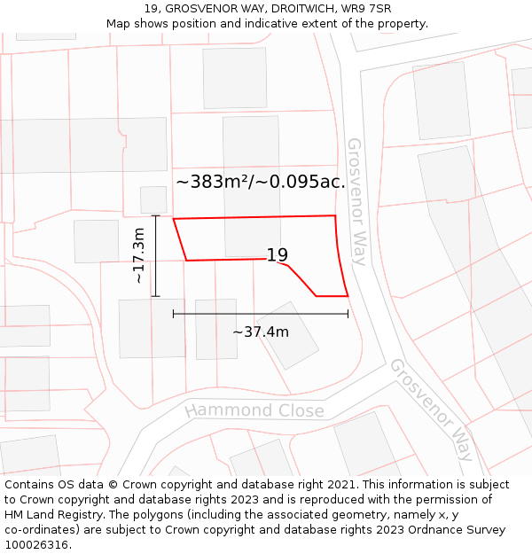 19, GROSVENOR WAY, DROITWICH, WR9 7SR: Plot and title map