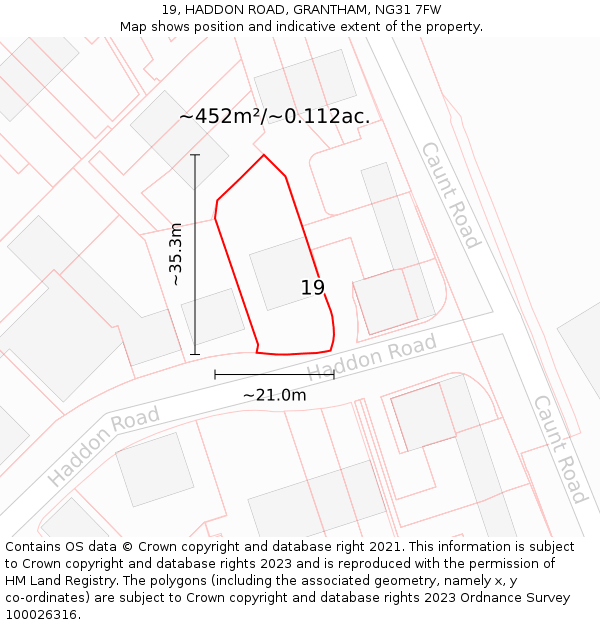 19, HADDON ROAD, GRANTHAM, NG31 7FW: Plot and title map