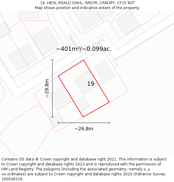 19, HEOL ROALD DAHL, RADYR, CARDIFF, CF15 8GT: Plot and title map