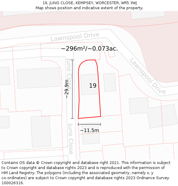 19, JUNO CLOSE, KEMPSEY, WORCESTER, WR5 3WJ: Plot and title map