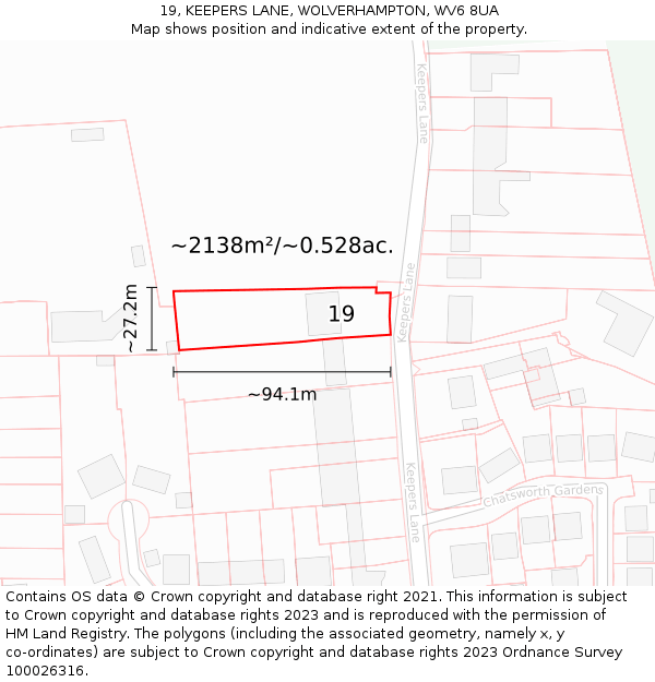 19, KEEPERS LANE, WOLVERHAMPTON, WV6 8UA: Plot and title map