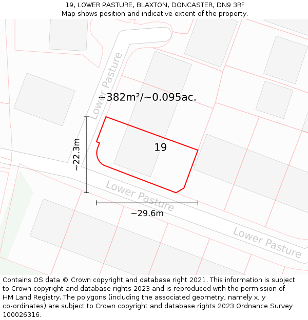 19, LOWER PASTURE, BLAXTON, DONCASTER, DN9 3RF: Plot and title map