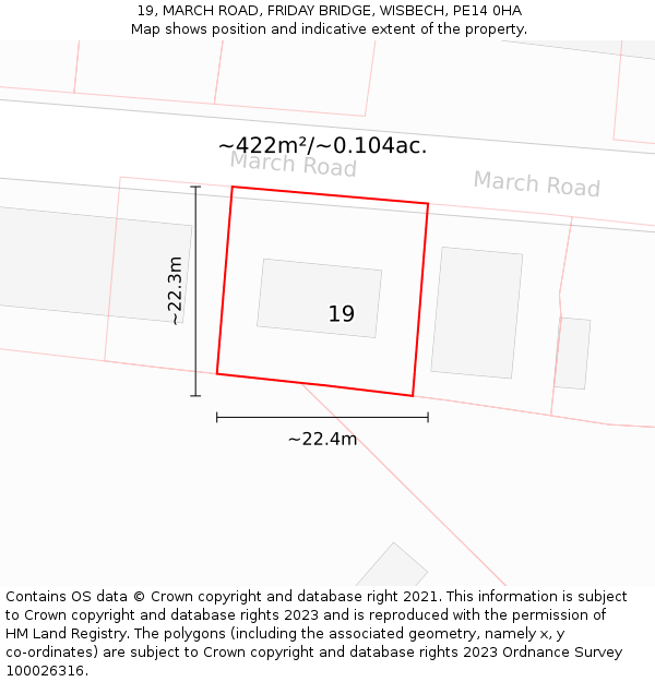 19, MARCH ROAD, FRIDAY BRIDGE, WISBECH, PE14 0HA: Plot and title map