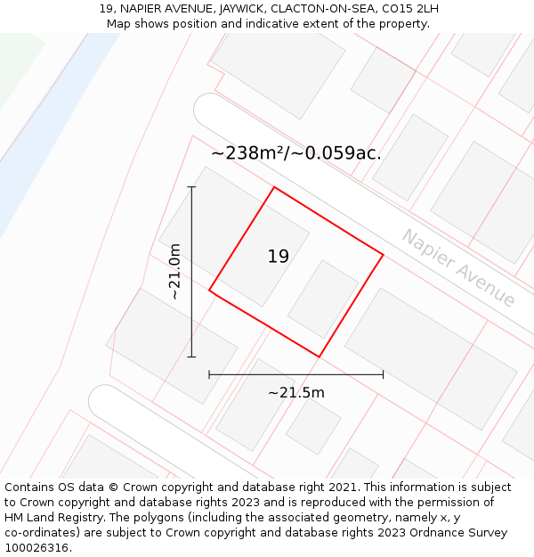 19, NAPIER AVENUE, JAYWICK, CLACTON-ON-SEA, CO15 2LH: Plot and title map