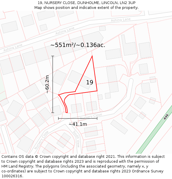 19, NURSERY CLOSE, DUNHOLME, LINCOLN, LN2 3UP: Plot and title map