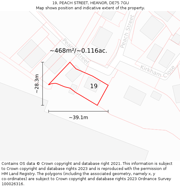 19, PEACH STREET, HEANOR, DE75 7GU: Plot and title map