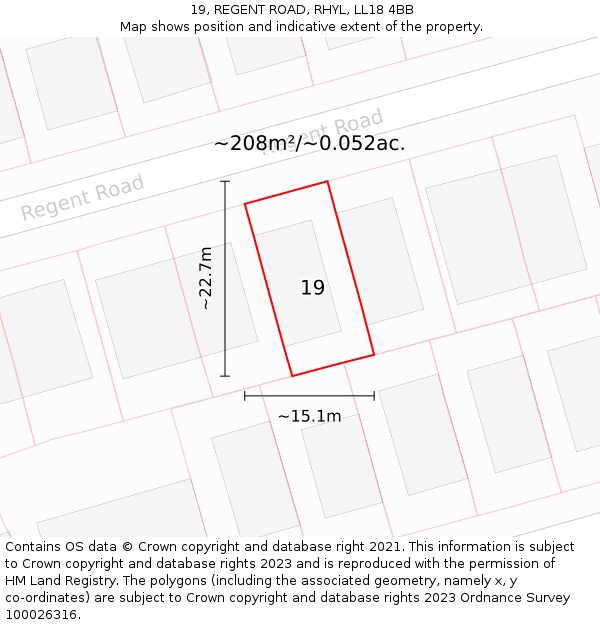 19, REGENT ROAD, RHYL, LL18 4BB: Plot and title map