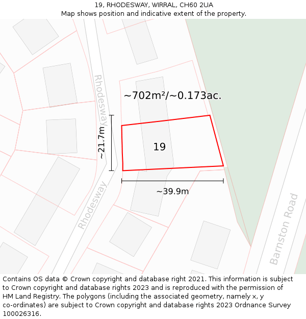 19, RHODESWAY, WIRRAL, CH60 2UA: Plot and title map