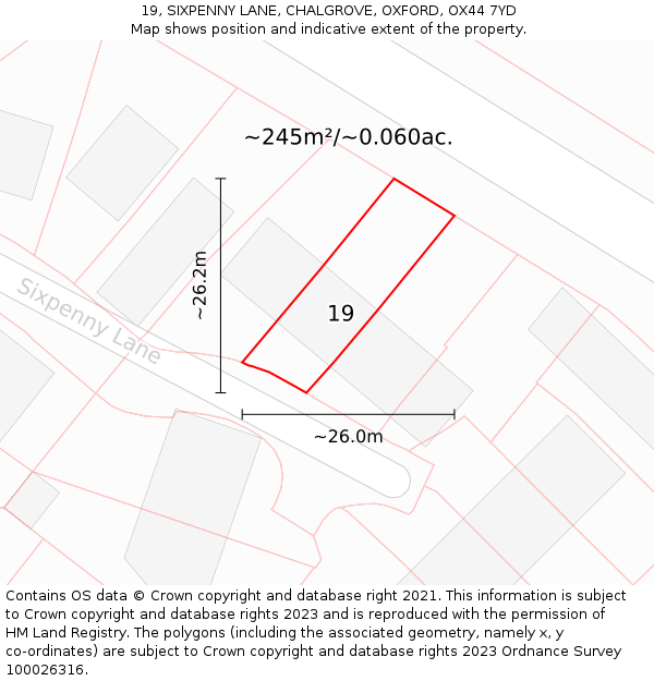 19, SIXPENNY LANE, CHALGROVE, OXFORD, OX44 7YD: Plot and title map