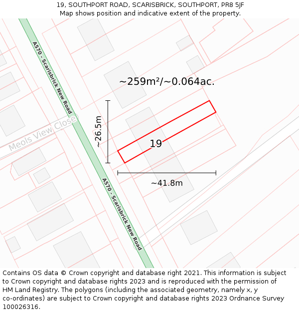 19, SOUTHPORT ROAD, SCARISBRICK, SOUTHPORT, PR8 5JF: Plot and title map