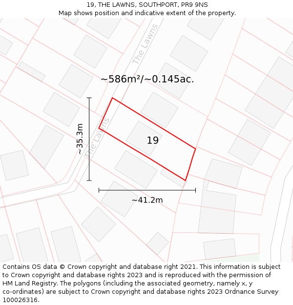 19, THE LAWNS, SOUTHPORT, PR9 9NS: Plot and title map