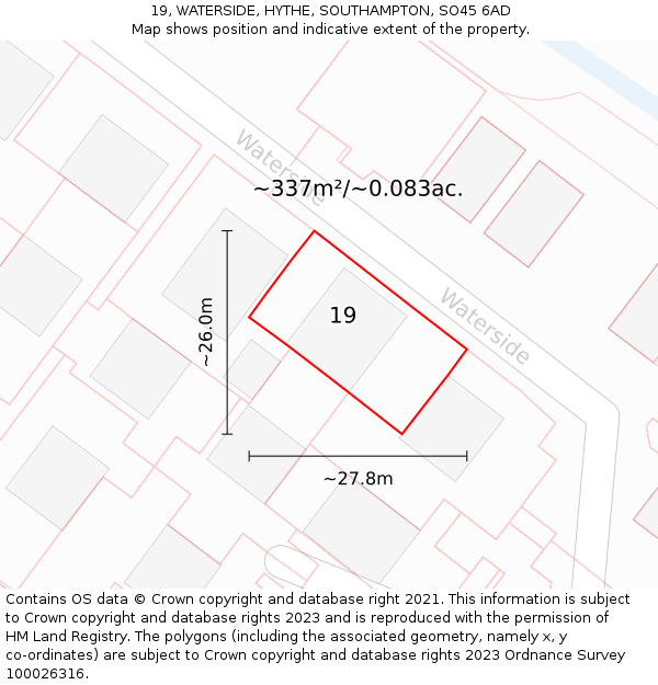 19, WATERSIDE, HYTHE, SOUTHAMPTON, SO45 6AD: Plot and title map