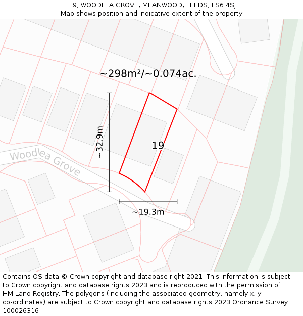 19, WOODLEA GROVE, MEANWOOD, LEEDS, LS6 4SJ: Plot and title map