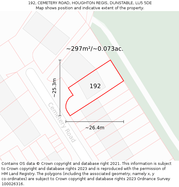 192, CEMETERY ROAD, HOUGHTON REGIS, DUNSTABLE, LU5 5DE: Plot and title map