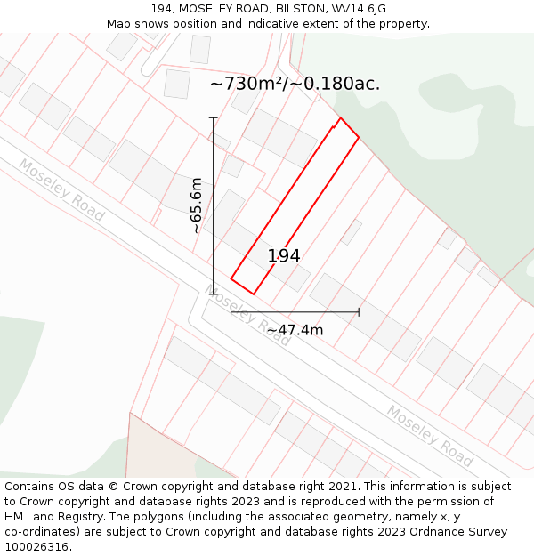 194, MOSELEY ROAD, BILSTON, WV14 6JG: Plot and title map