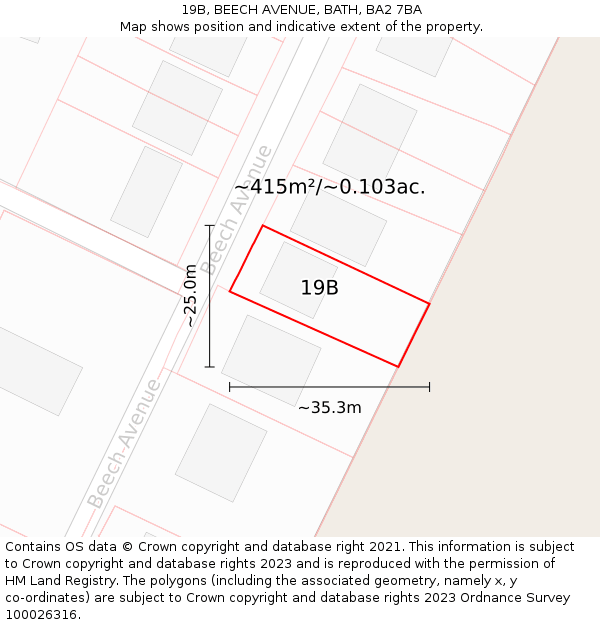 19B, BEECH AVENUE, BATH, BA2 7BA: Plot and title map