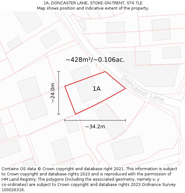 1A, DONCASTER LANE, STOKE-ON-TRENT, ST4 7LE: Plot and title map