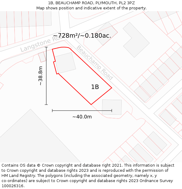 1B, BEAUCHAMP ROAD, PLYMOUTH, PL2 3PZ: Plot and title map