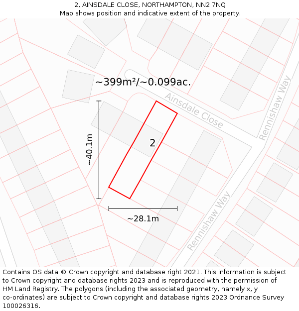 2, AINSDALE CLOSE, NORTHAMPTON, NN2 7NQ: Plot and title map