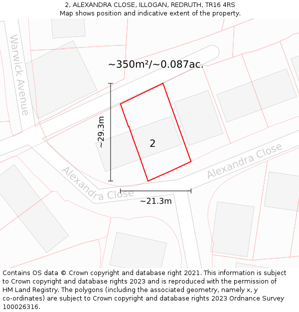 2, ALEXANDRA CLOSE, ILLOGAN, REDRUTH, TR16 4RS: Plot and title map