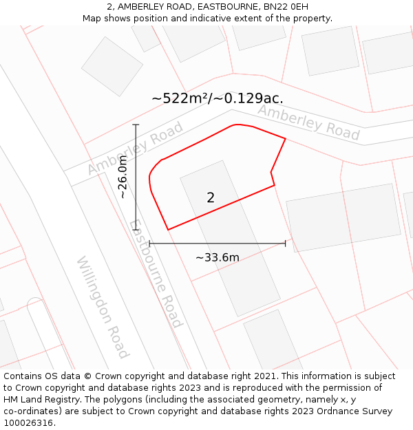 2, AMBERLEY ROAD, EASTBOURNE, BN22 0EH: Plot and title map