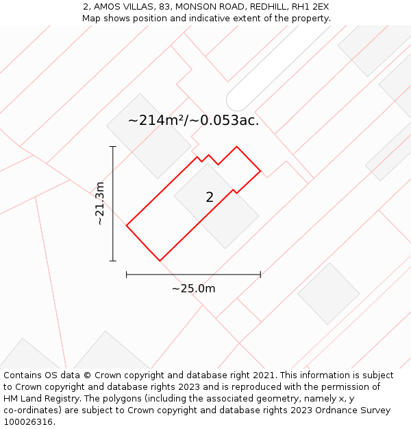 2, AMOS VILLAS, 83, MONSON ROAD, REDHILL, RH1 2EX: Plot and title map