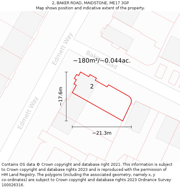 2, BAKER ROAD, MAIDSTONE, ME17 3GP: Plot and title map