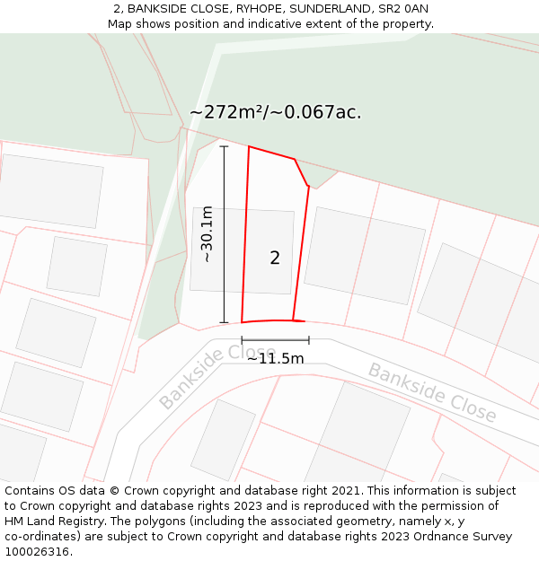 2, BANKSIDE CLOSE, RYHOPE, SUNDERLAND, SR2 0AN: Plot and title map