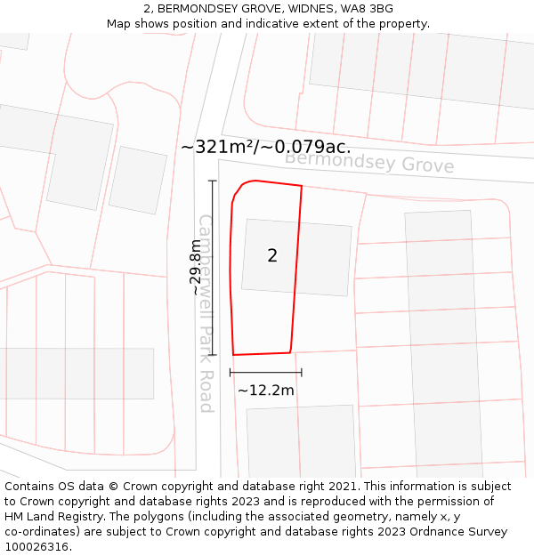 2, BERMONDSEY GROVE, WIDNES, WA8 3BG: Plot and title map