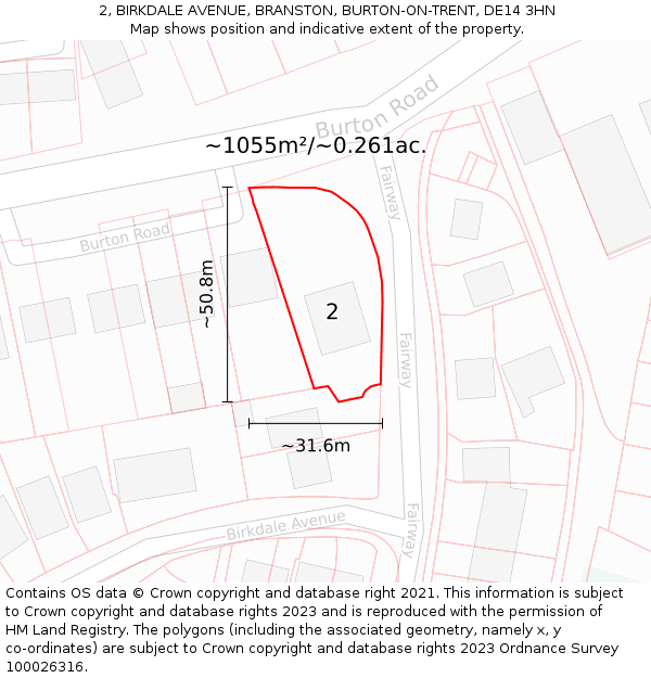 2, BIRKDALE AVENUE, BRANSTON, BURTON-ON-TRENT, DE14 3HN: Plot and title map