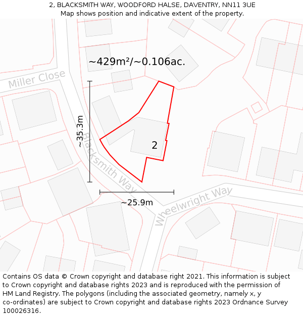 2, BLACKSMITH WAY, WOODFORD HALSE, DAVENTRY, NN11 3UE: Plot and title map