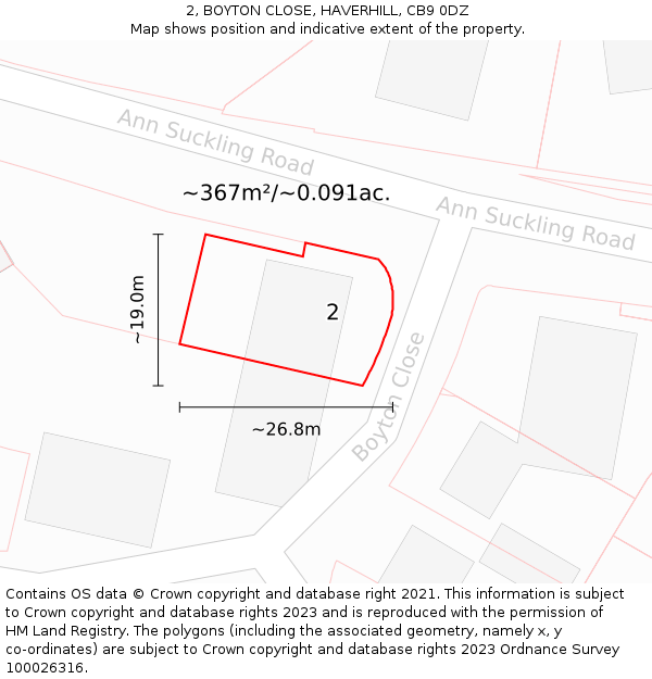 2, BOYTON CLOSE, HAVERHILL, CB9 0DZ: Plot and title map