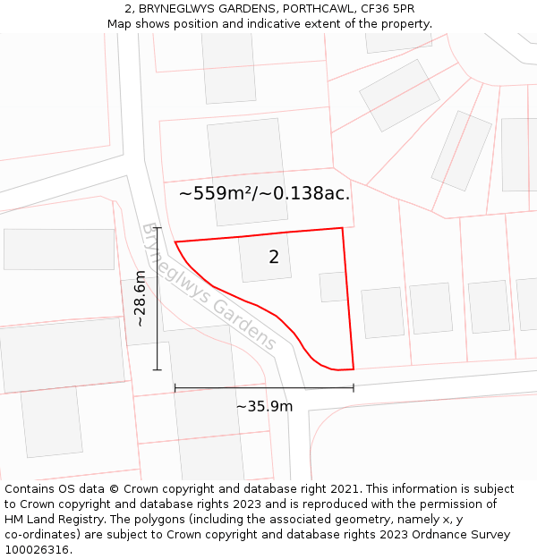 2, BRYNEGLWYS GARDENS, PORTHCAWL, CF36 5PR: Plot and title map