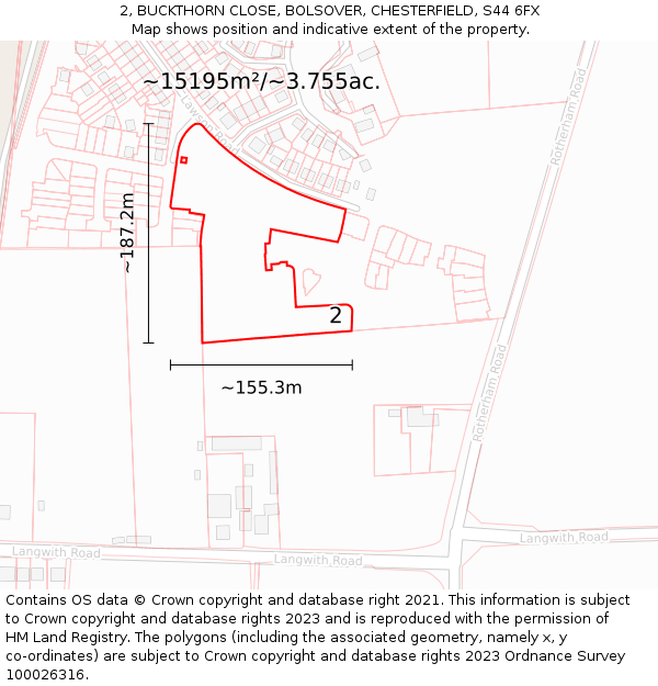 2, BUCKTHORN CLOSE, BOLSOVER, CHESTERFIELD, S44 6FX: Plot and title map