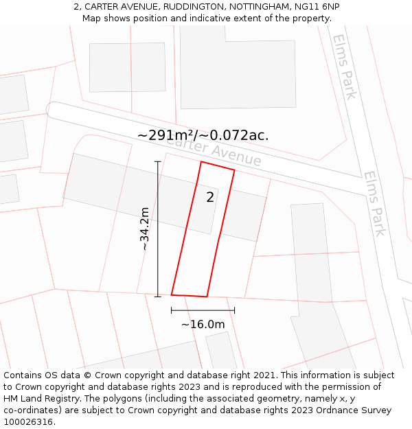 2, CARTER AVENUE, RUDDINGTON, NOTTINGHAM, NG11 6NP: Plot and title map