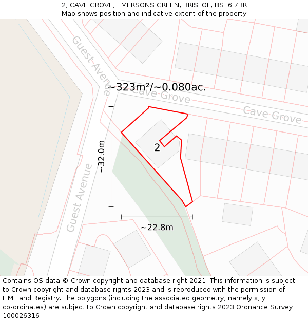 2, CAVE GROVE, EMERSONS GREEN, BRISTOL, BS16 7BR: Plot and title map