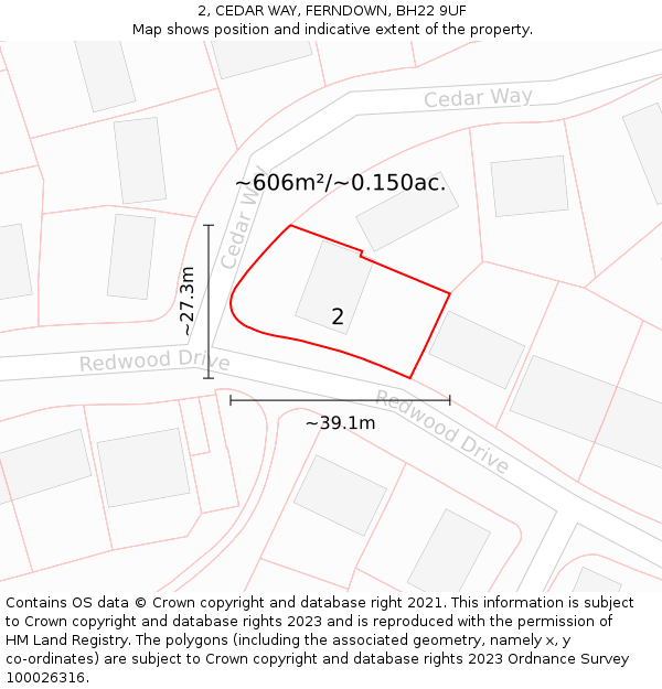 2, CEDAR WAY, FERNDOWN, BH22 9UF: Plot and title map