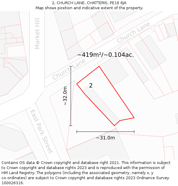 2, CHURCH LANE, CHATTERIS, PE16 6JA: Plot and title map