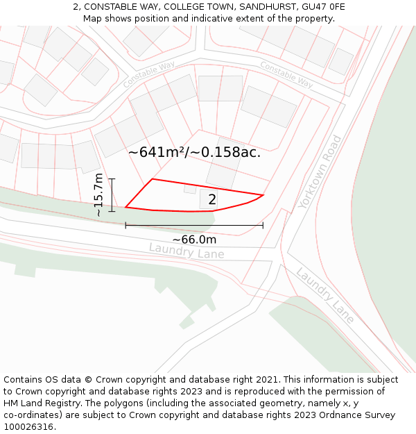 2, CONSTABLE WAY, COLLEGE TOWN, SANDHURST, GU47 0FE: Plot and title map