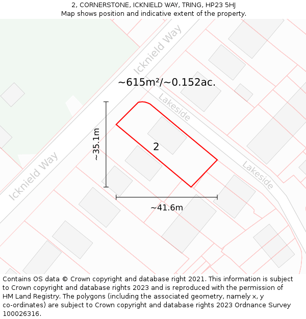 2, CORNERSTONE, ICKNIELD WAY, TRING, HP23 5HJ: Plot and title map