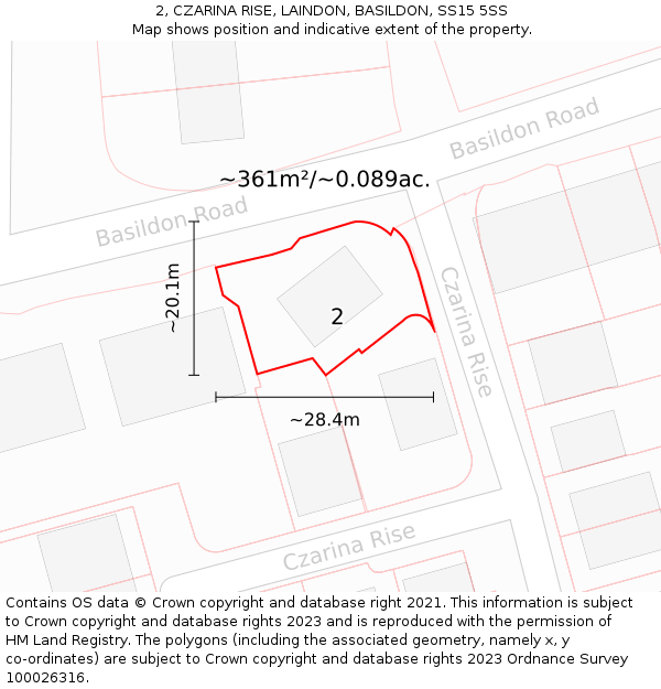 2, CZARINA RISE, LAINDON, BASILDON, SS15 5SS: Plot and title map