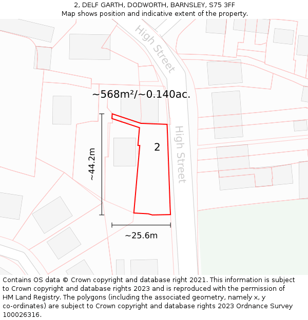 2, DELF GARTH, DODWORTH, BARNSLEY, S75 3FF: Plot and title map