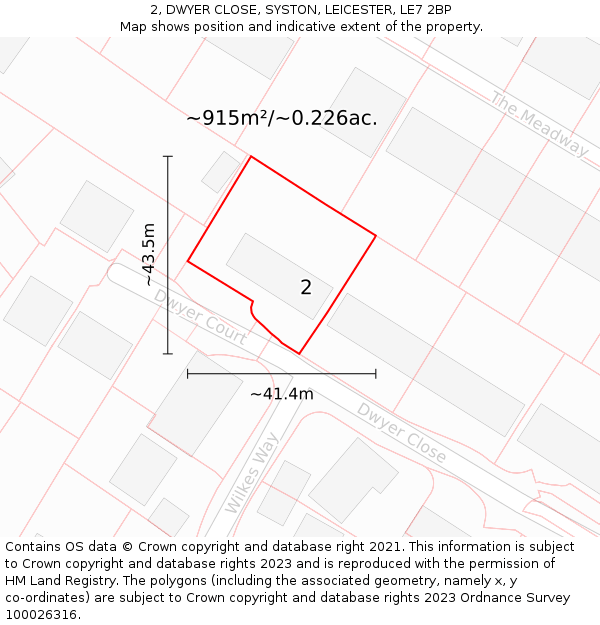 2, DWYER CLOSE, SYSTON, LEICESTER, LE7 2BP: Plot and title map