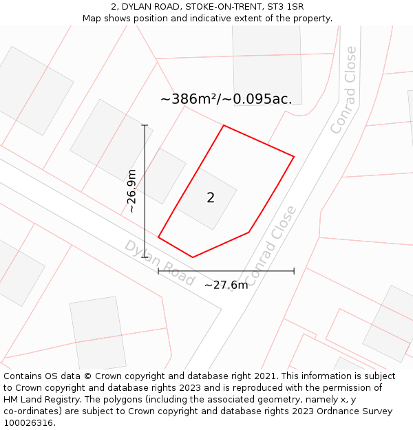 2, DYLAN ROAD, STOKE-ON-TRENT, ST3 1SR: Plot and title map