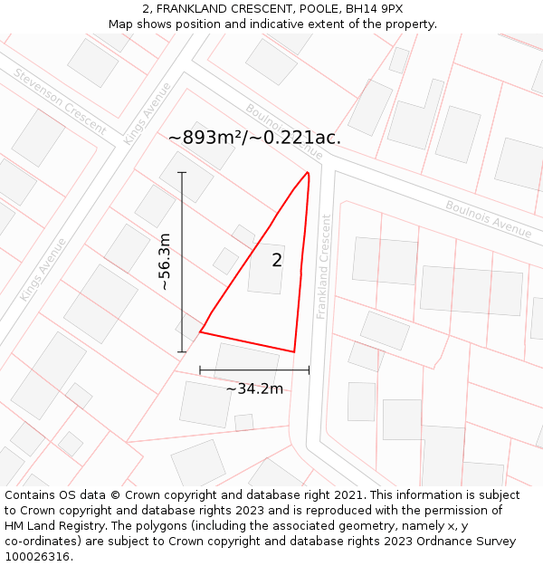 2, FRANKLAND CRESCENT, POOLE, BH14 9PX: Plot and title map