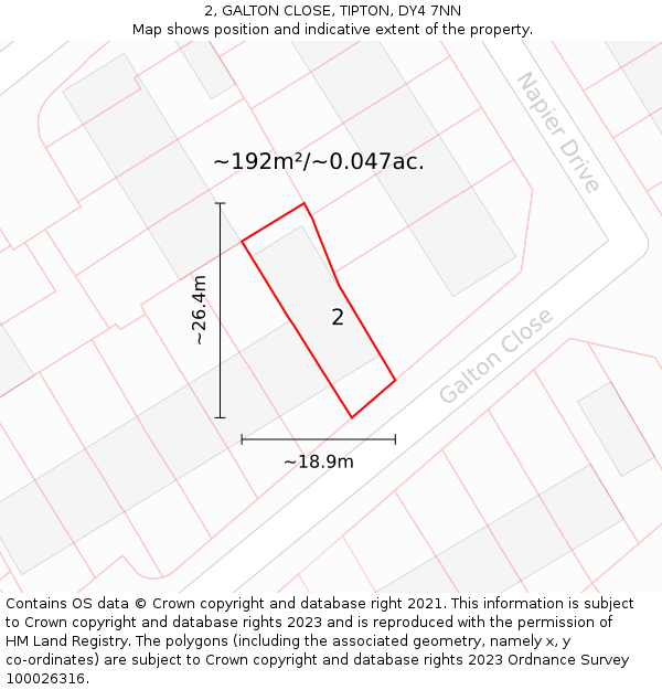 2, GALTON CLOSE, TIPTON, DY4 7NN: Plot and title map