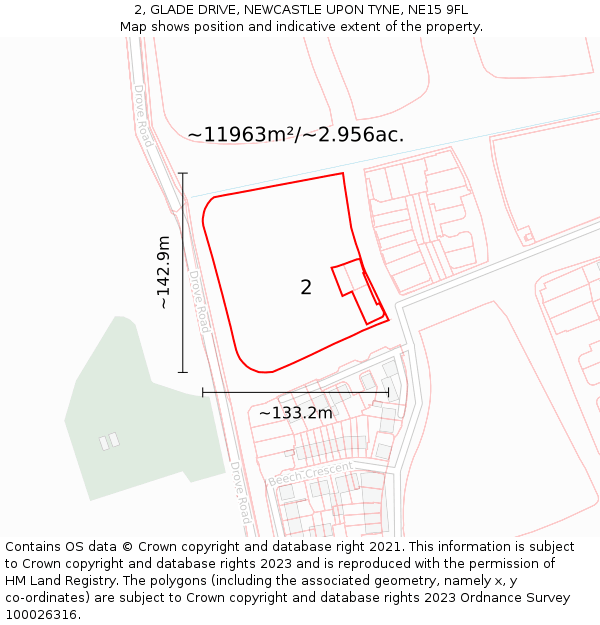 2, GLADE DRIVE, NEWCASTLE UPON TYNE, NE15 9FL: Plot and title map